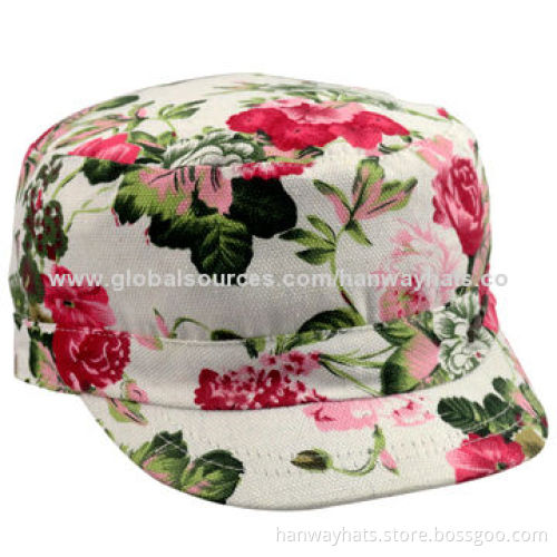 Women's Floral printing canvas military hat